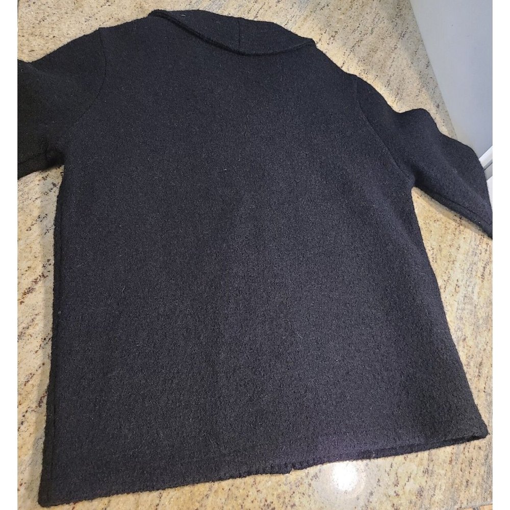 VINTAGE Paraphrase Sweater Women Sz M Wool V Neck Knit Black Collared Ribbed - Picture 14 of 15